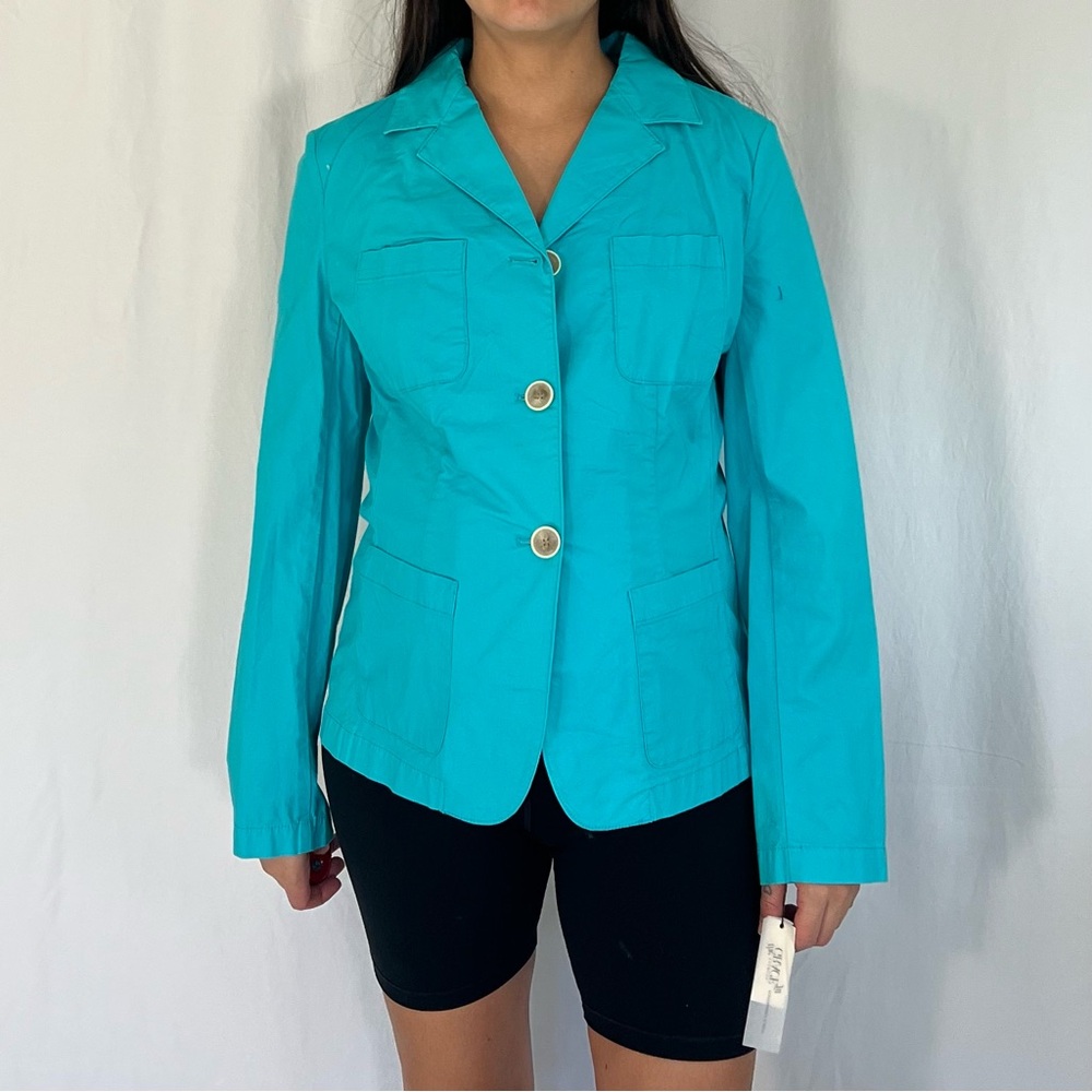 Talbots Vibrant Aqua Blazer Twill Jacket